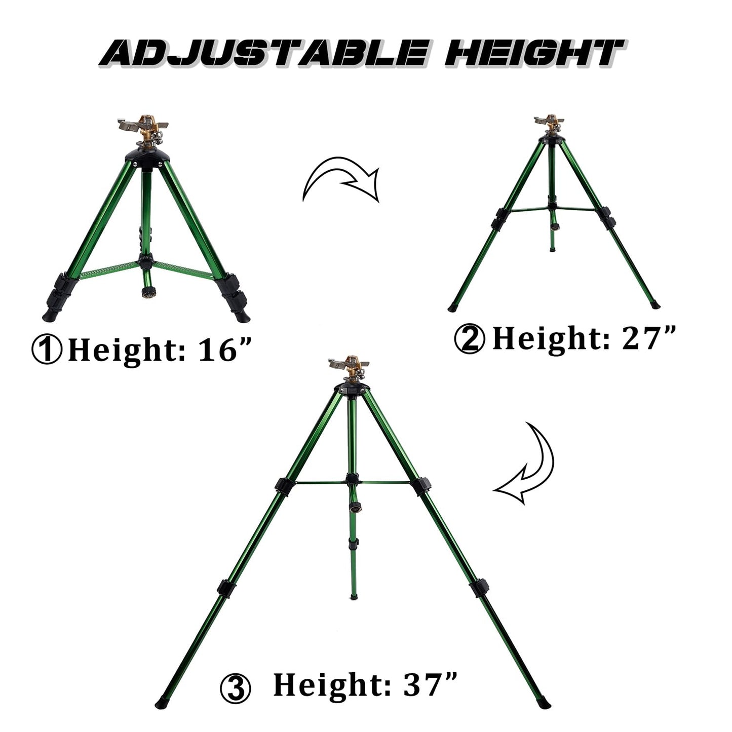 Biswing Impact Sprinkler Head on Tripod Base, Heavy Duty Lawn Sprinklers, 360 Degree Large Area Irrigation, Metal Sprinkler Nozzle & Solid Alloy Metal Extension Legs Flip Locks, 1 Pack