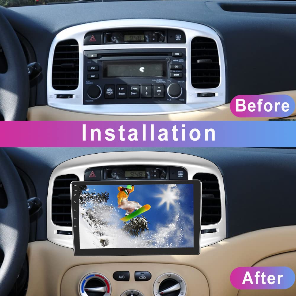 2+32G Android 13 Car Stereo for Hyundai Accent 2006-2011 with Carplay Android Auto Mirror Link 9 inch Head Unit Touch Screen Radio FM RDS HiFi Bluetooth WiFi GPS + AHD Backup Camera & MIC