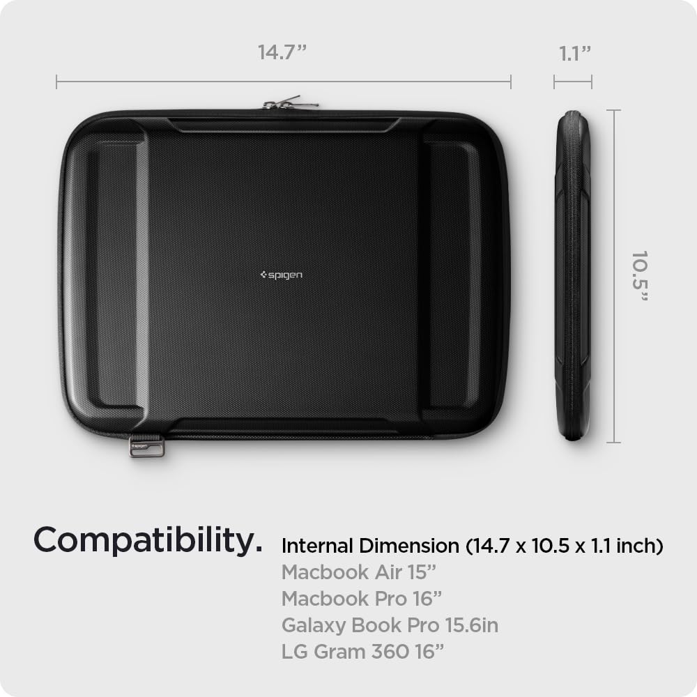 Spigen Rugged Armor Pro Case MacBook 16-Inch Pouch Compatible with MacBook Pro/Air M5 Pro/Max (2026), M5/M4/M3/M2/M1 A3403 A3186 A2991 A2780 A2485 A2141 - Black