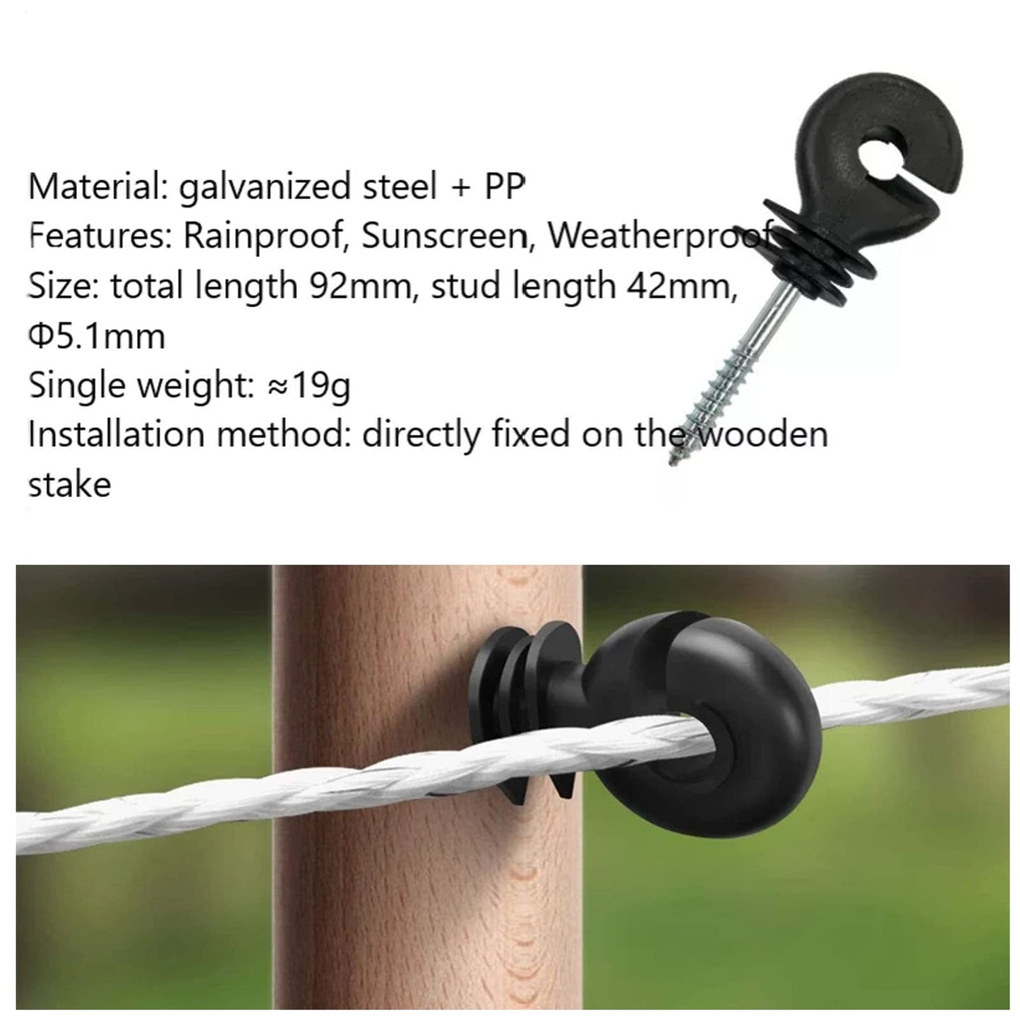 Fence Insulator 100 Pcs Black Electric Fence Insulator, Screw in Ring Insulator for Fence Ring Post Wood Post Insulator (System Electric Fence Accessories for Animal Husbandry Electronic)