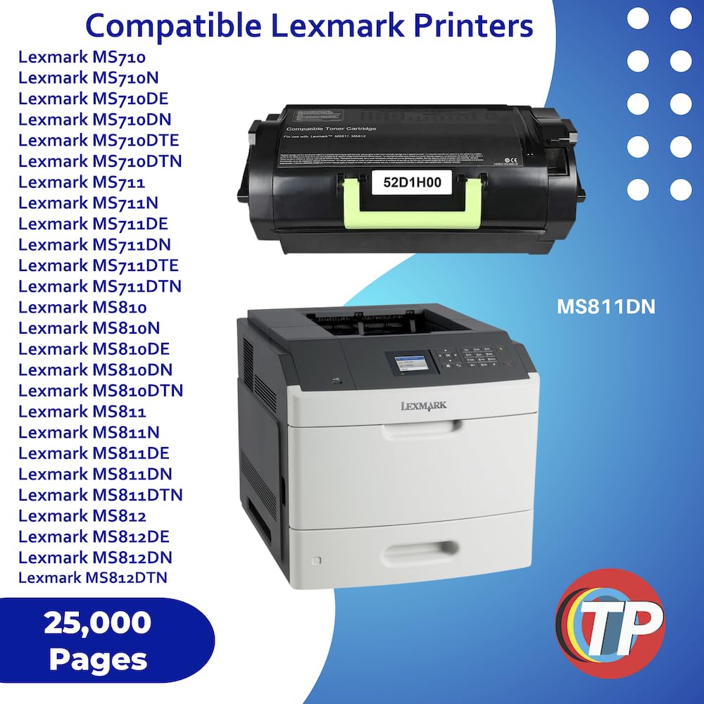 TonerParts Replacement 52D1H00, 521H Toner Cartridge 25000 Pages for Lexmark MS710n, MS711, MS711dn, MS810, MS810n, MS810dn, MS810de, MS811, MS811n, MS811dn, MS811dtn, MS812, MS812dn, MS812de Printers