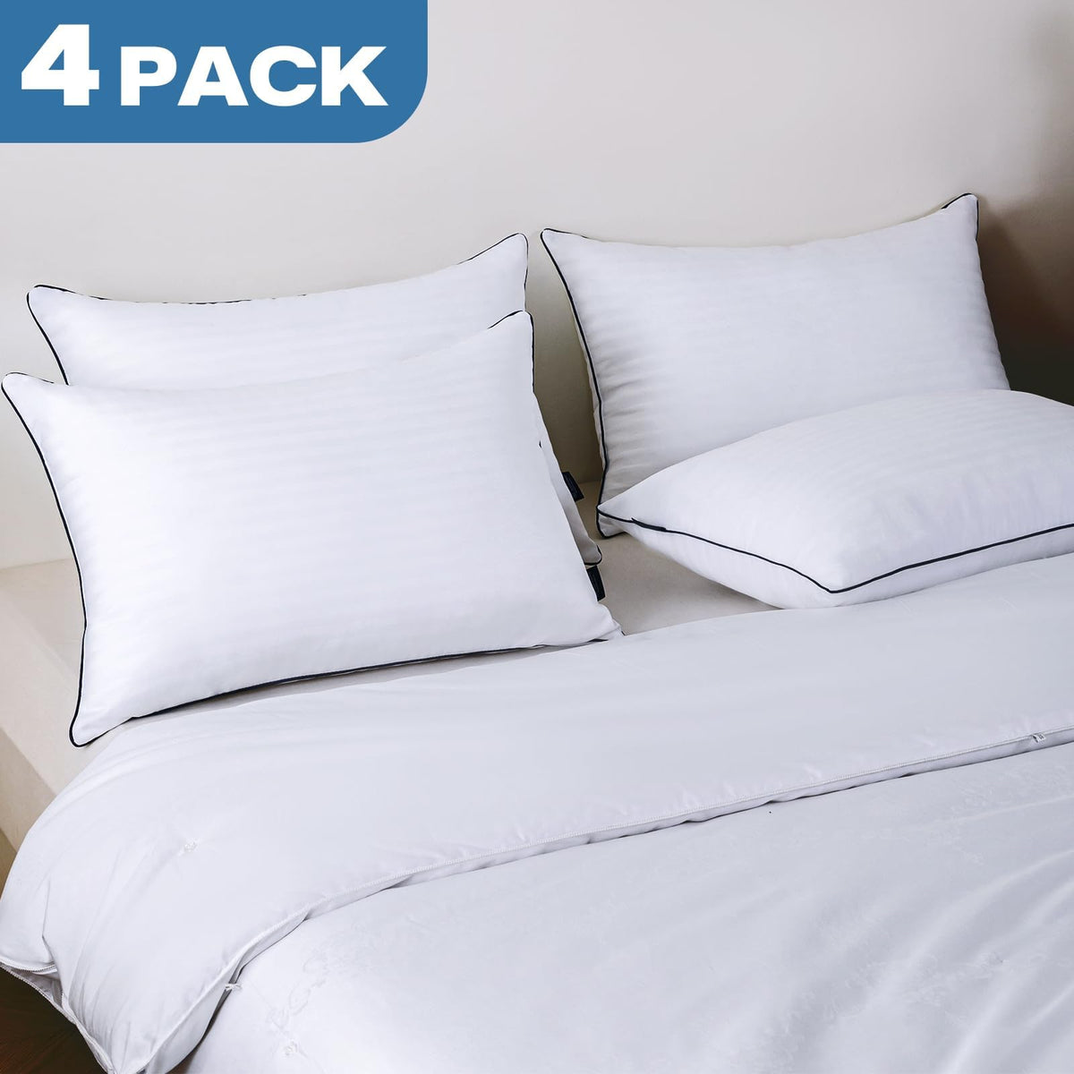 King Size Pillows Set of 4 - Bed Pillows for Sleeping 4 Pack, Cooling Supportive Hotel Pillows with Premium Soft Down Alternative Fill for Side Stomach and Back Sleepers
