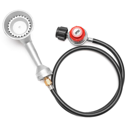 onlyfire High Pressure Propane Cast-Iron Replacement Burner, 0-20PSI Adjustable Pressure Propane Regulator with 4FT Hose and Brass Fitting Propane Burner Head for Cooking Outdoor