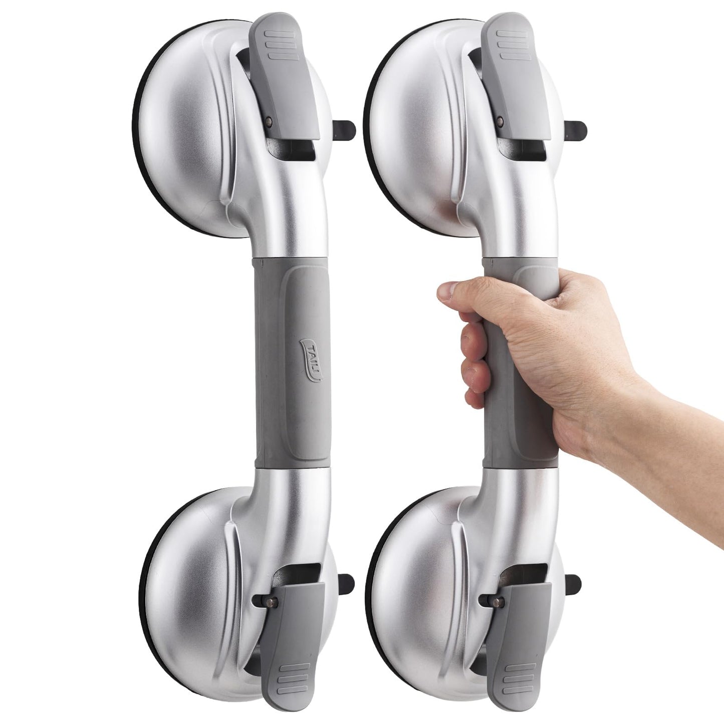 TAILI Grab Bars for Bathtubs and Showers,2 Pack Shower Handles for Elderly Suction,Shower Bar with Upgraded Rubber Suction Cups,Maximum 330lbs, Safety Grip for Senior, No Drilling Removable,Silver