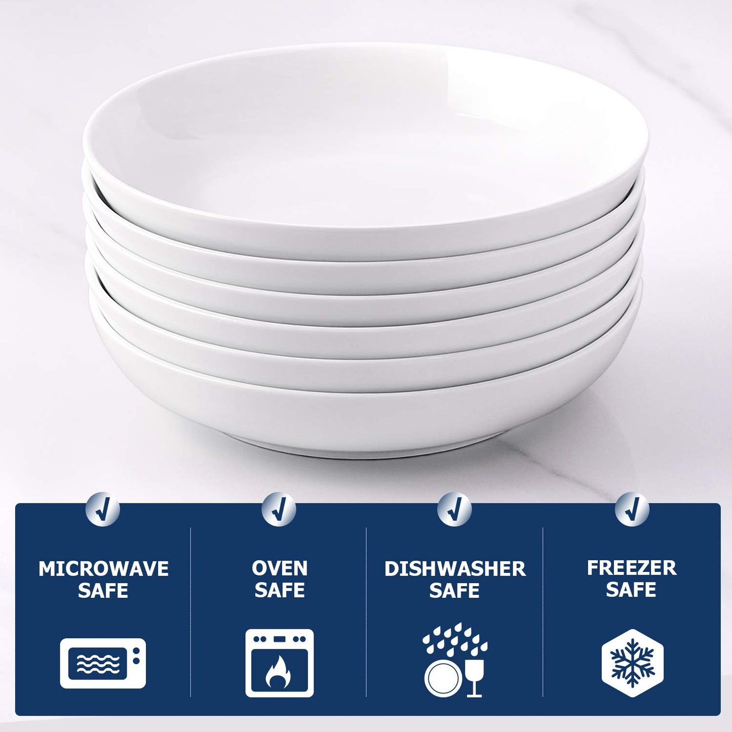 Y YHY Pasta Bowls,Large Salad Serving Bowls,White Soup Bowl Microwave Safe,Sturdy Porcelain,30 Ounces,Set of 6