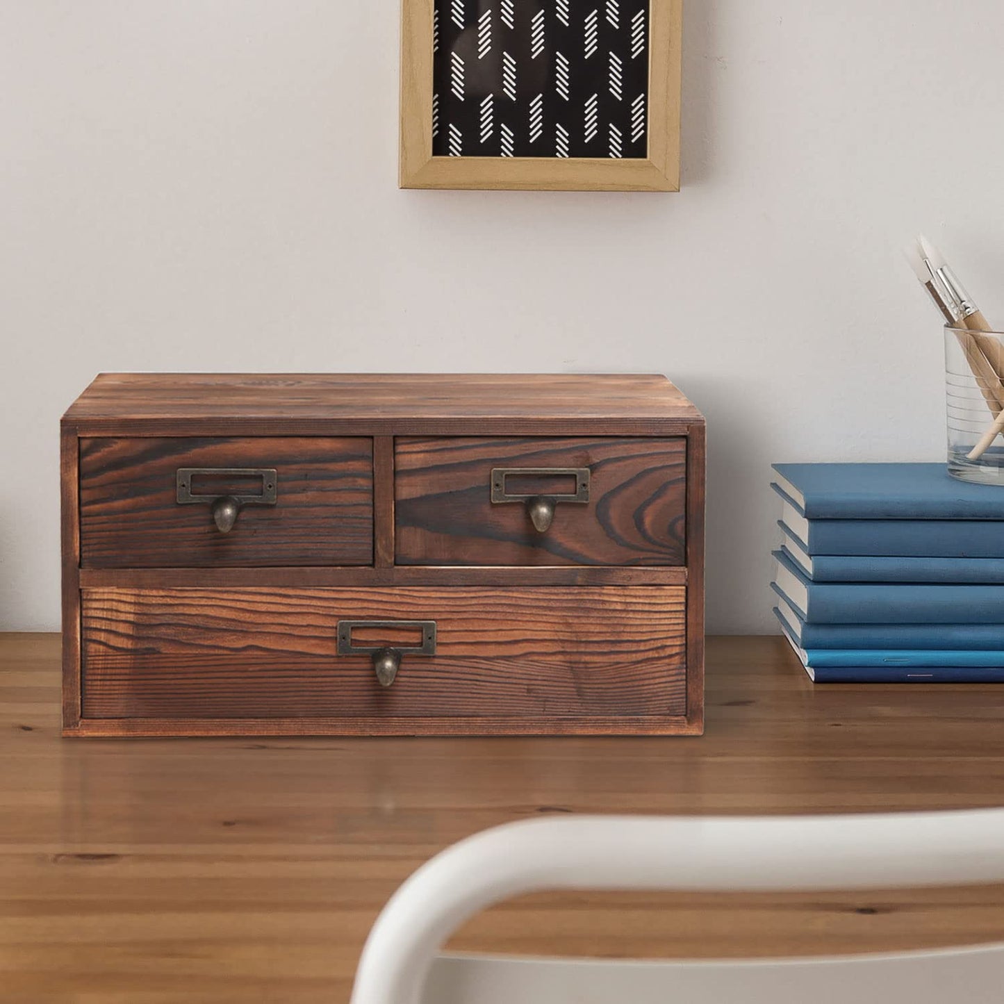 MyGift Small Rustic Dark Brown Wood Office Storage Cabinet/Jewelry Organizer w/ 3 Drawers