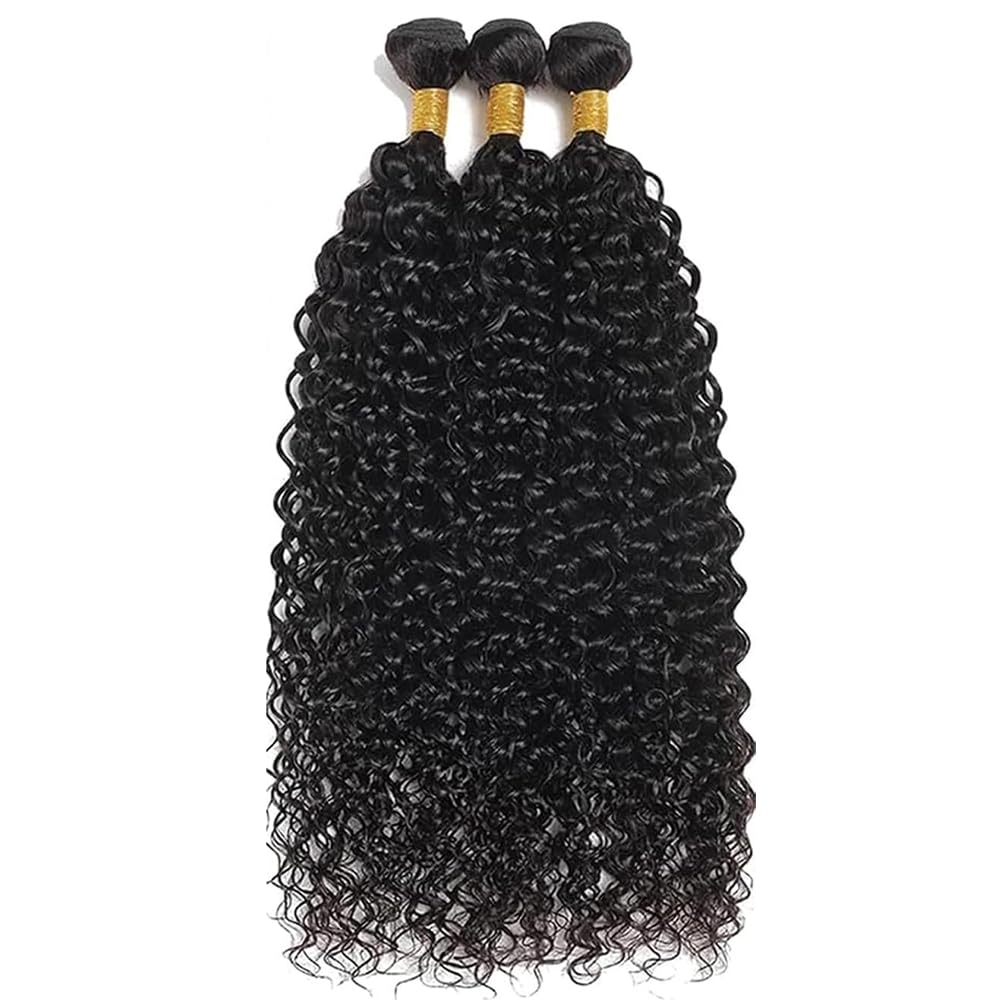 Human Hair Bundles Water Wave 12 14 16 Inch Brazilian Virgin Curly Human Hair Extensions for Women 100% Unprocessed 10A Wet and Wavy Weave Bundles Human Hair Natural Color