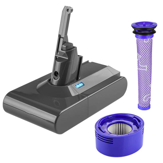 21.6V V8 Replacement for Dyson V8 Battery 6000mAh, SV10 Cordless Handheld Vacuum, for V 8 Animal Motorhead Carbon Fiber Fluffy Series for Dyson V8 Absolute Battery with 2 Filters