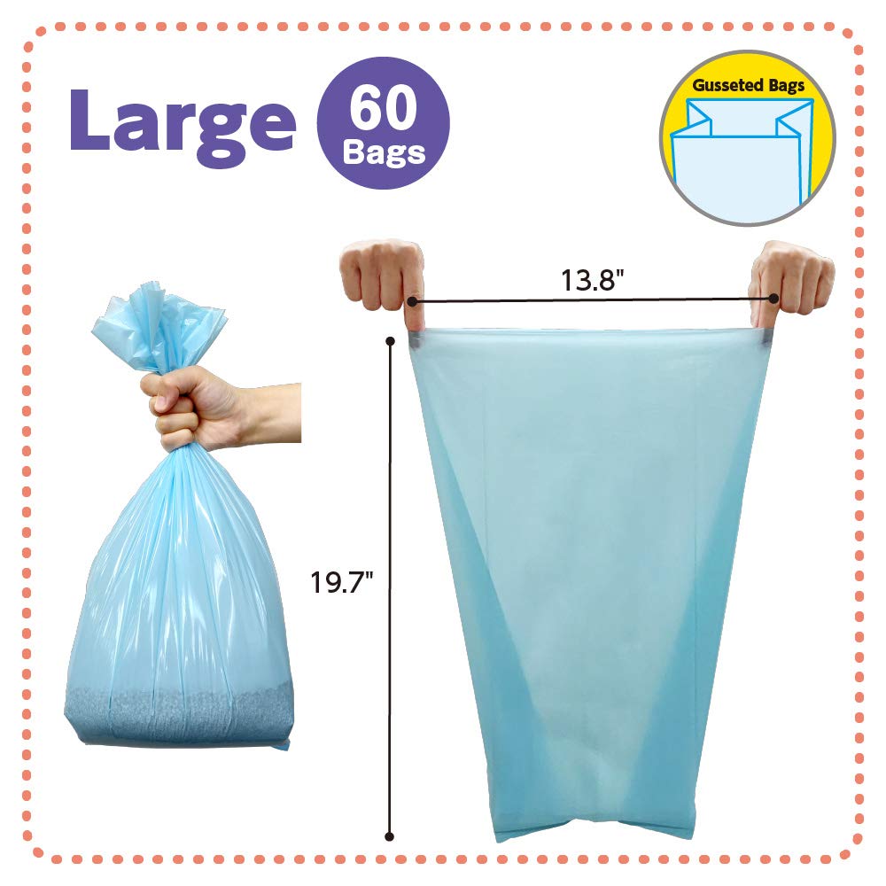 BOS Amazing Odor Sealing Cat Waste Disposal Bags - Durable, Unscented[Size: L, Color: light blue] (60 Count, Pack of 2) (120 Bags) ★NOT a litter box liner