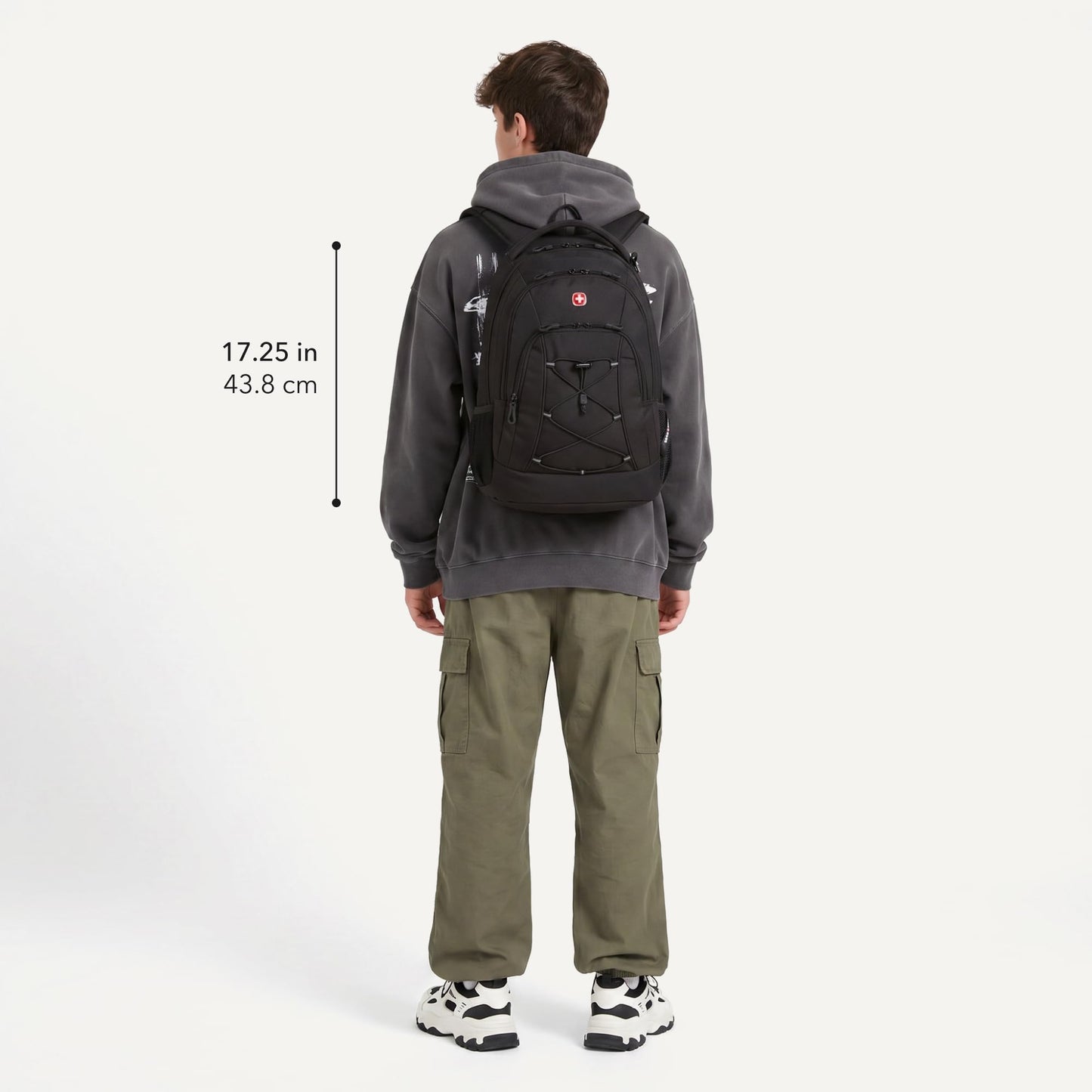 SwissGear Travel Gear Bungee Backpack (Black/Grey) - Dimensions 17.5 x 11.5 x 7.5 inches