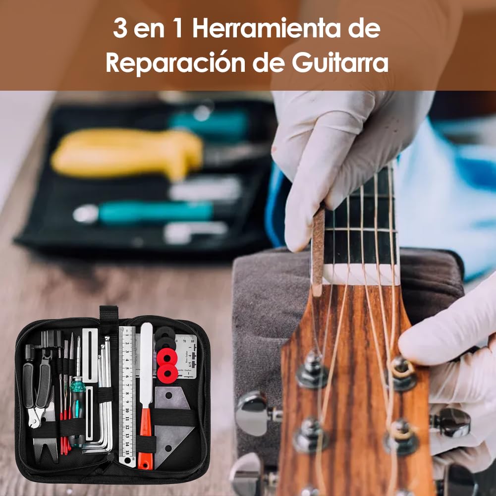 Guitar Repair Maintenance Tool Kit, Musicians Care Kit 3 in 1 String Winder Leveling with Bag for Ukulele Bass Mandolin Banjo(Repair Tool) Performance Accessories Cleaning
