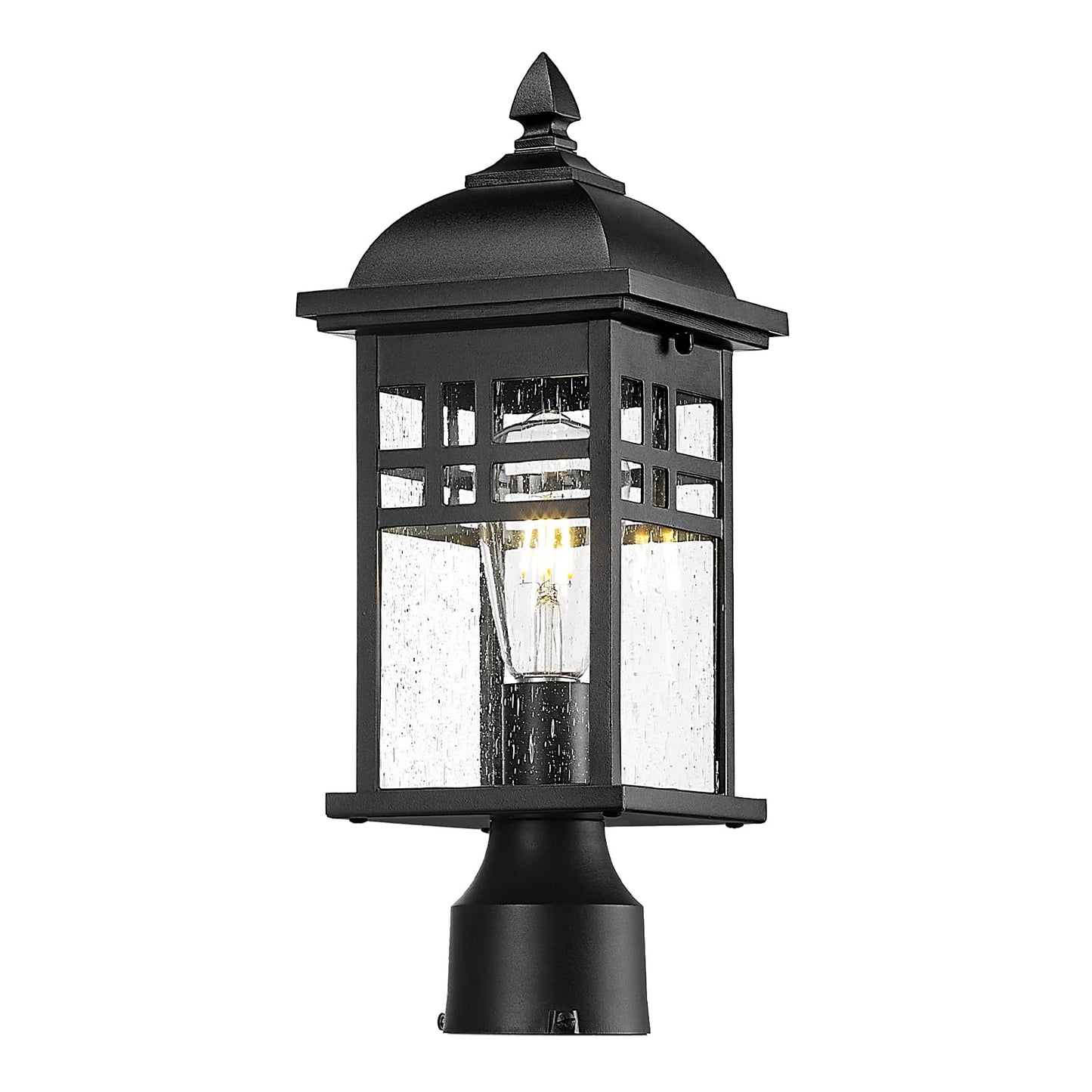 EMLIVIAR Farmhouse Outdoor Post Light for Fence, 1-Light Exterior Post Lamp for Patio Porch with Seeded Glass, 16" Height in Black Finish, DE279P BK