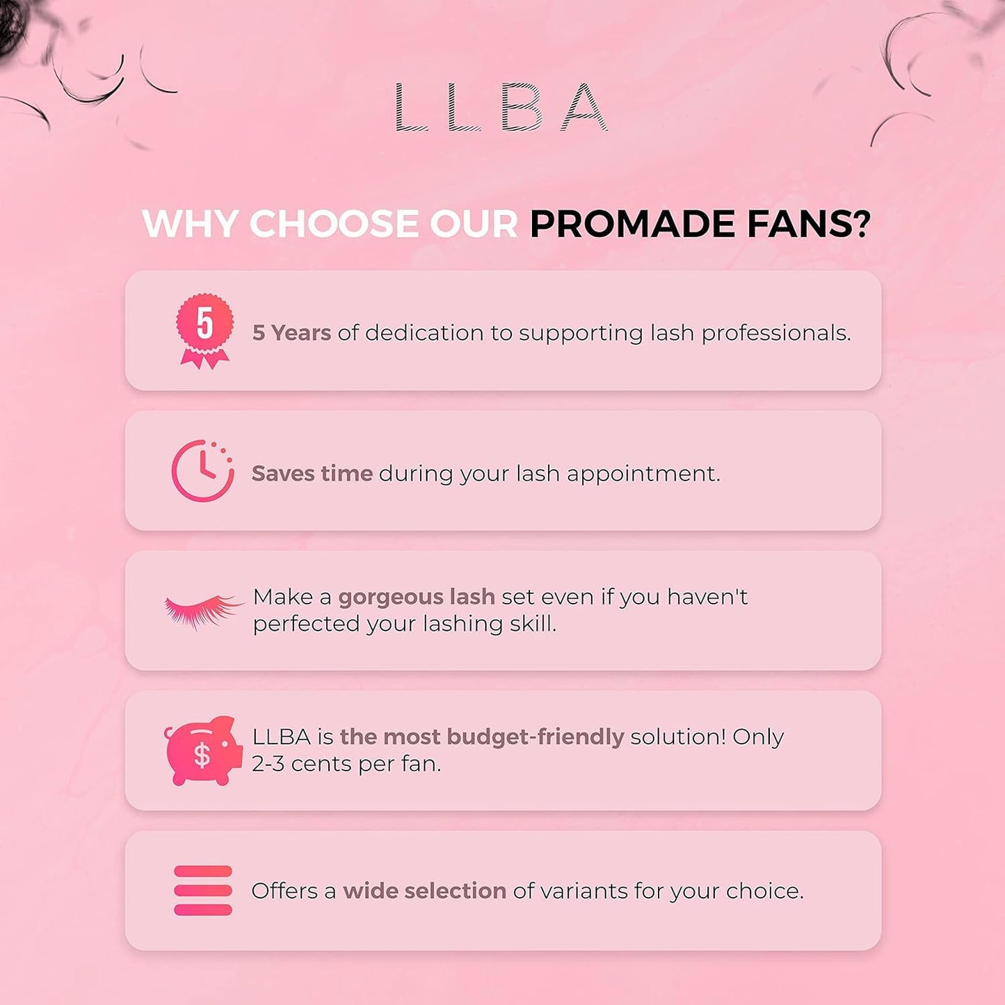 LLBA Promade Mix 1500 Fans, Handmade Volume Eyelashes, Multi Selections From 5D To 12D, C CC D Curl, Thickness 0.03~0.1 mm, 9-18mm Length, Long Lasting, Easy Application 8D-0.05 D 9-14mm