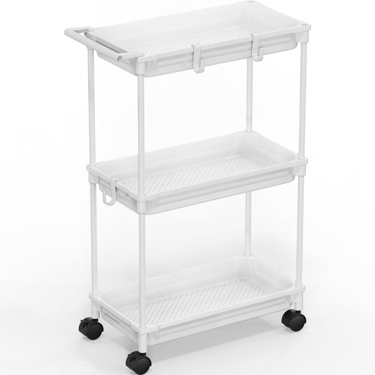 Simple Houseware 3-Tier Slim Storage Cart - Narrow Rolling Utility Cart on Wheels for Tight Spaces - Bathroom, Kitchen & Laundry Organizer, White