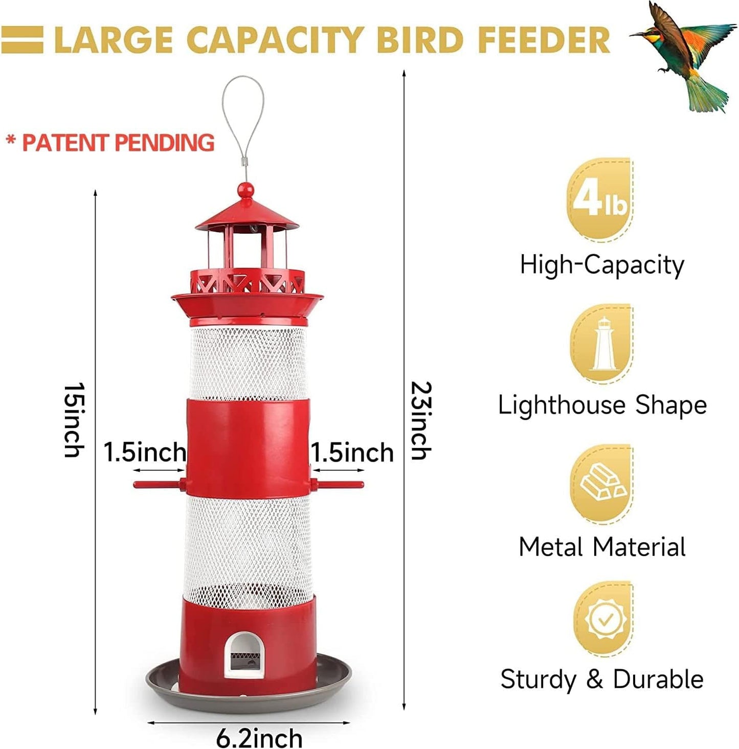 Decflow Bird Feeders for Outdoors Hanging, Wild Bird Feeder for Outside Bird, 4 lbs Large Capacity Durable Metal Bird Seed Feeder for Small Birds