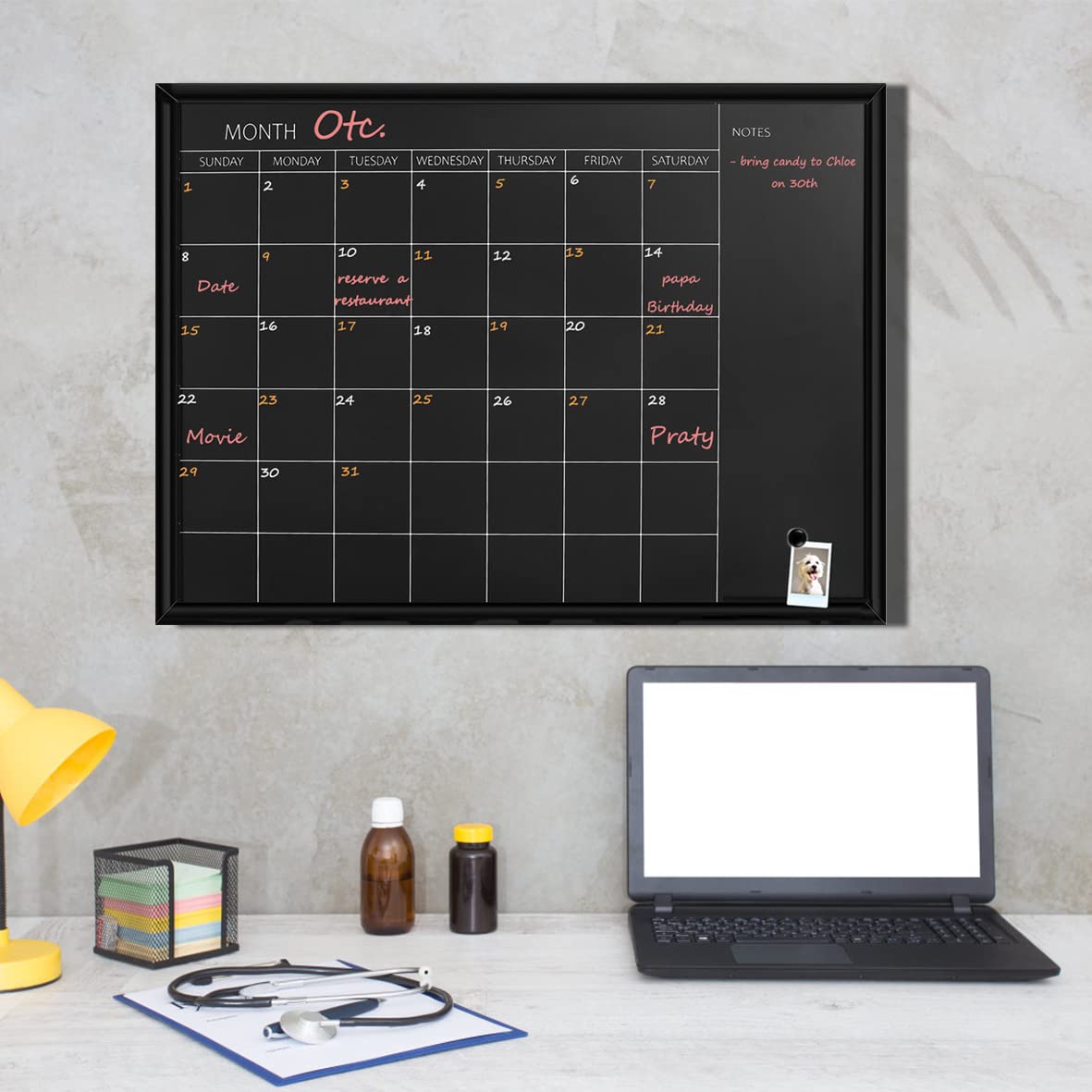 Umtiti Magnetic Calendar Chalkboard, 45 * 60 cm, Black Wood Frame Chalk Board for Planning/School Timetable/Memo, Hanging Board for Office, School and Home(YLHB-BK-4560)