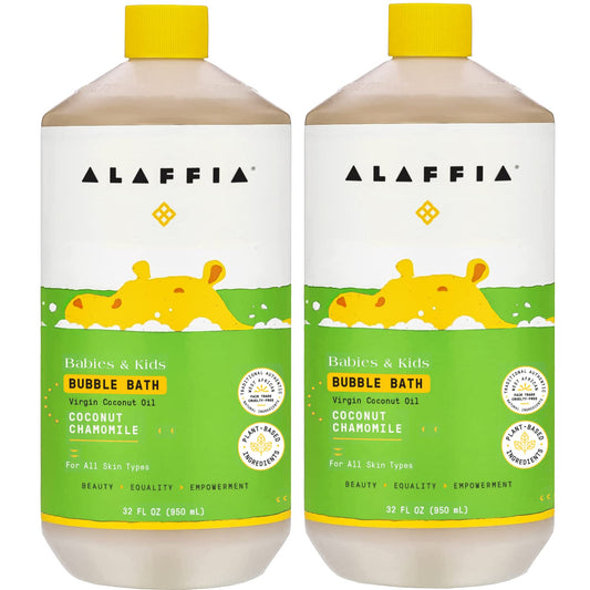 Alaffia Babies and Kids Bubble Bath, Gentle Baby Essentials for Delicate Skin, Cleansing & Calming Bubbles, Plant Based Formula, Vegan, Coconut Chamomile (2 Pack - 32 Fl Oz)