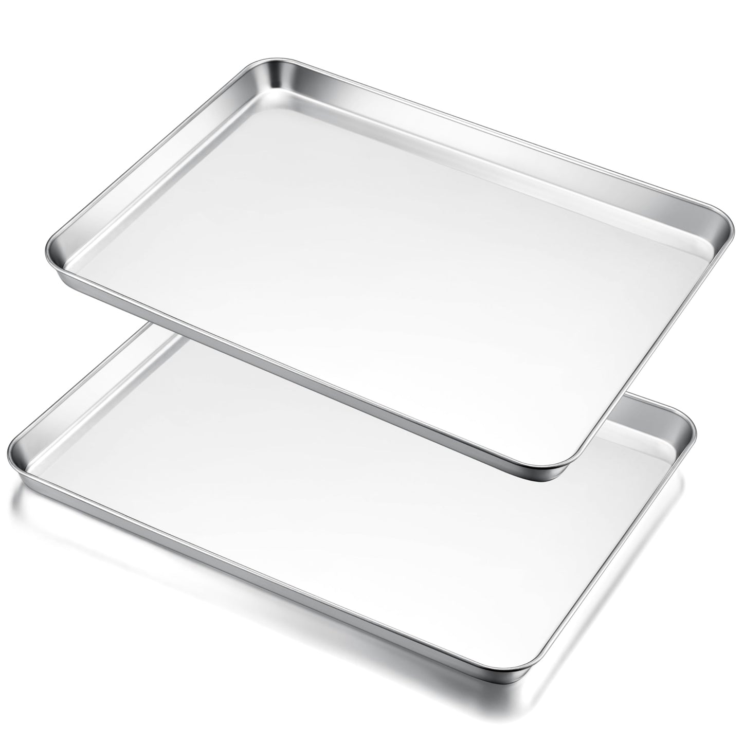 E-far Large Baking Sheets, 20”x14” Stainless Steel Cookie Sheet Pans for Oven, Non Toxic Big Metal Baking Trays for Cake Cookies, Healthy & Rust Free, Mirror Finish & Dishwasher Safe, 2 Pack