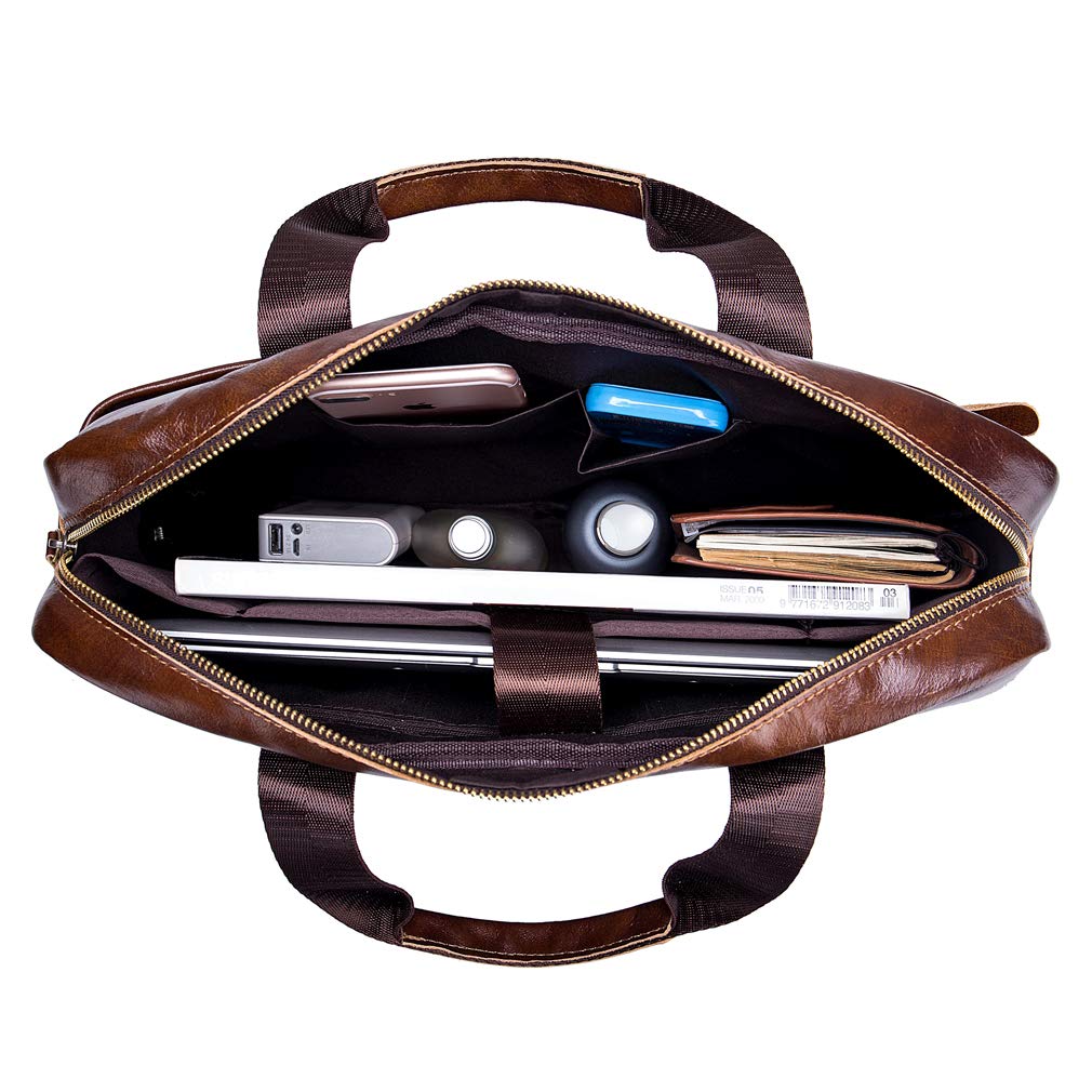 Leather Business Messenger Bag Briefcase Handbag for Men Carry All Laptop Protection for 14 Inch Computer Crossbody Shoulder Satchel Bags Handbags
