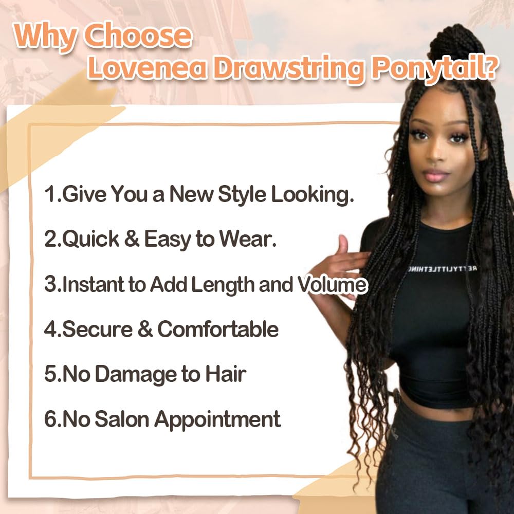 Lovenea Drawstring Ponytail for Women 24 inch Boho Braids with Long Wavy Hair Clip in Ponytail Extension Synthetic Hair Extensions Ponytail for Daily Use (T1B/27#, 24 Inch)