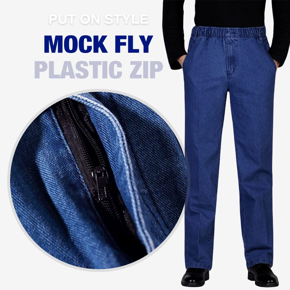IDEALSANXUN Men’s Elastic Waist Loose Fit Denim Pants Casual Solid Jeans Trouser, Light Blue, 34W x 30L