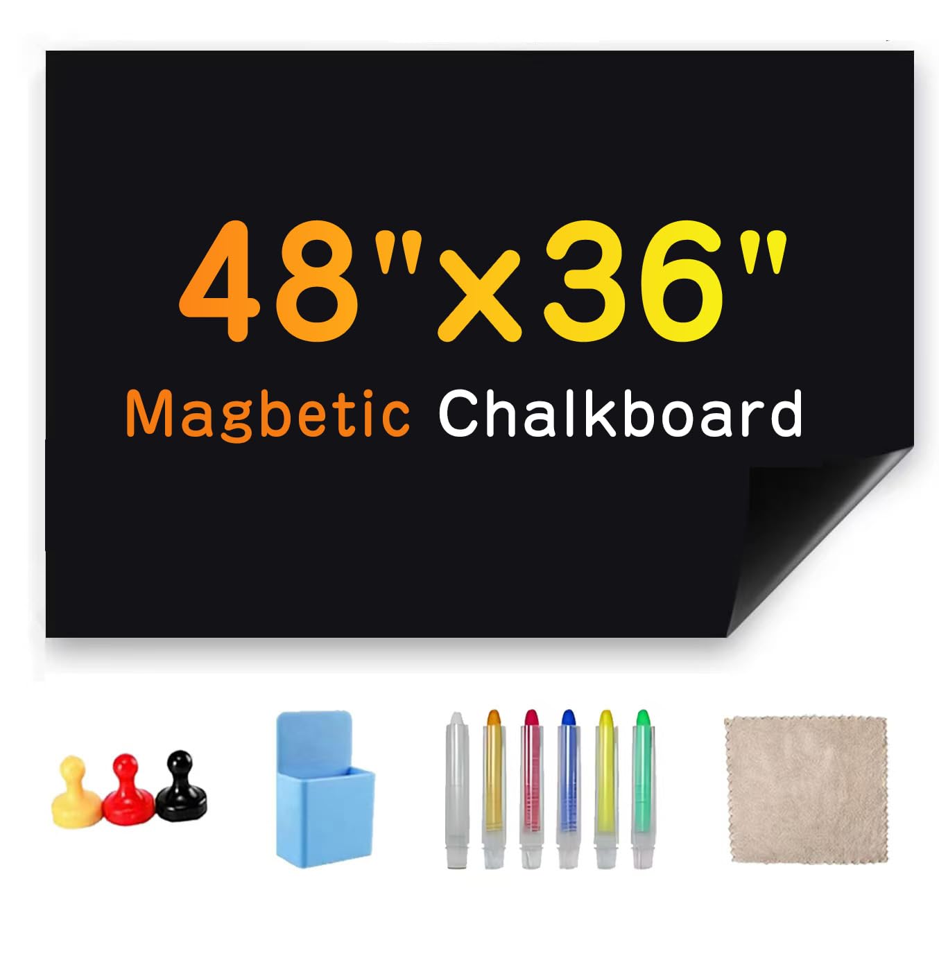 Magnetic Chalkboard Wallpaper Stick and Peel, 90 * 120cm(36" x 47"Chalk Board Contact Paper with Adhesive on Wall for School, Office, Kitchen Fridge, Drawing with Dustless Chalk