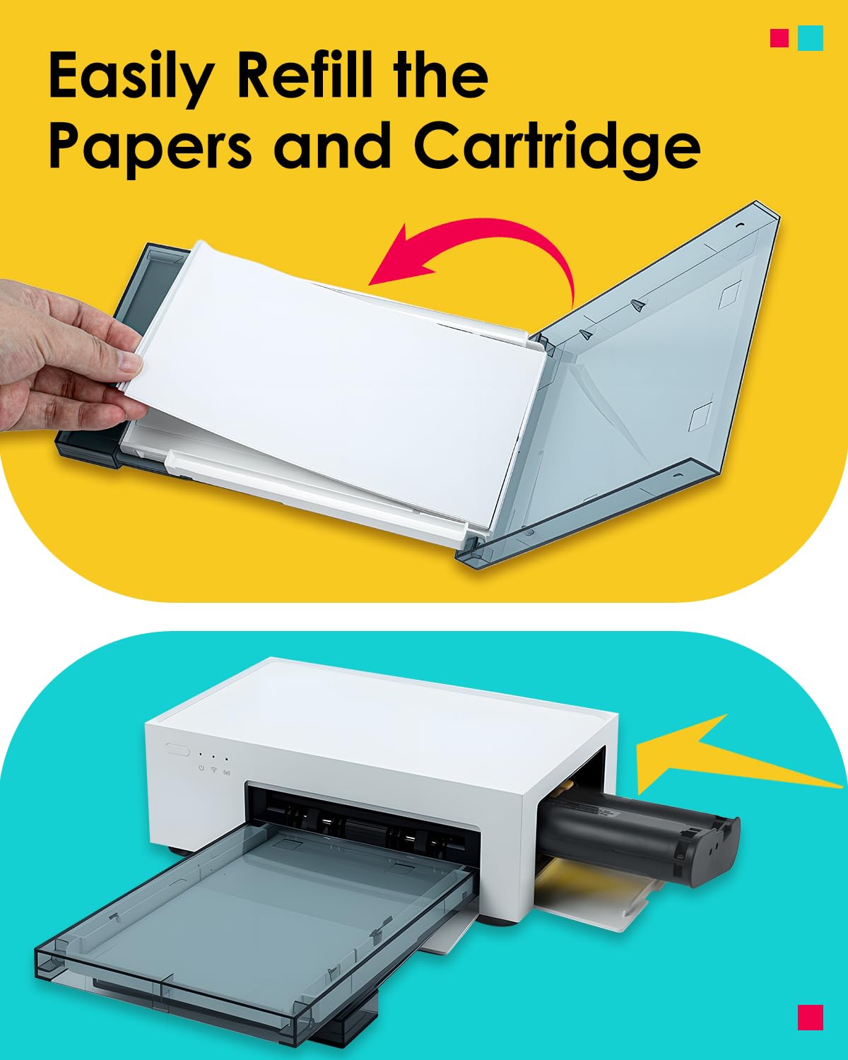 Compatible with Liene Amber M100/M200/M110/M210 4" x 6" Photo Printer 80 Sheets Photo Paper & 2 Ink Cartridges Refill, for DHP512/DHP513/DHP514/DHP515, Dye Sublimation, for Display, Framing