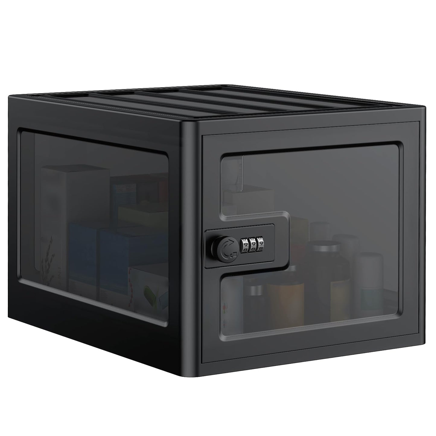 Uniclife Black Medicine Lock Box with Combination Lock 13 L Large Locking Medication Box Lockable Storage Box for Personal Items Phones Food & Snacks Stackable Fridge Lock Box for Home Office