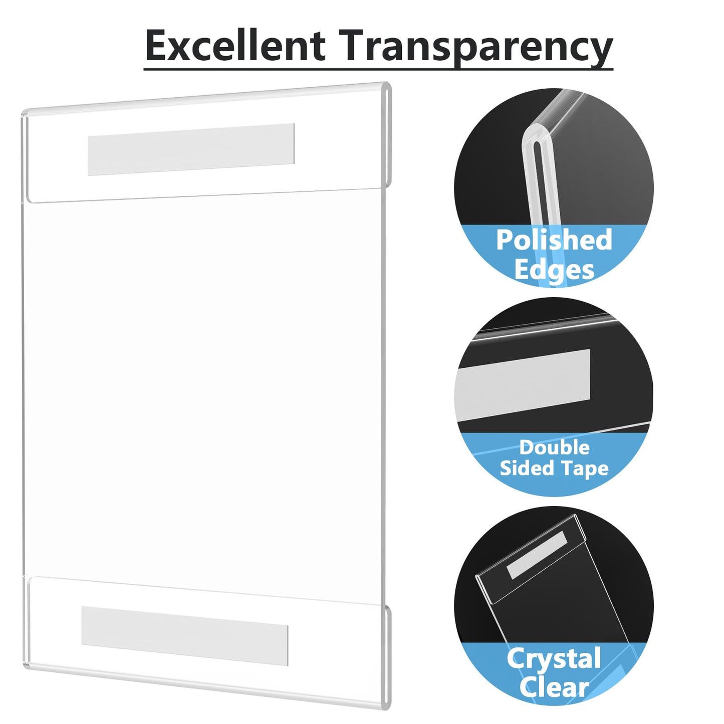 MaxGear 12 Pack Acrylic Sign Holder 8.5 x 11 Wall Mount Clear Plastic Sign Holder with Double Sided Tape, Plexiglass Document Flyer Acrylic wall Frame for Office, Home, Store, Restaurant