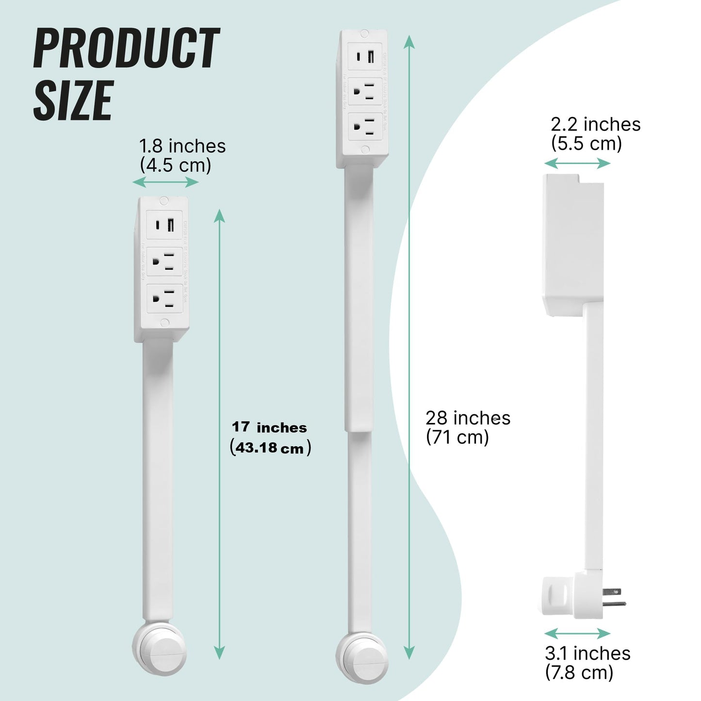 Electrical Outlet Extender,Access Hard-to-Reach Outlets! Features USB-A, USB-C, and 2 AC Outlets, Extends 17"-27", Rotates 180°,Use Behind Couches, Nightstands, Desks, and More- 1PCS