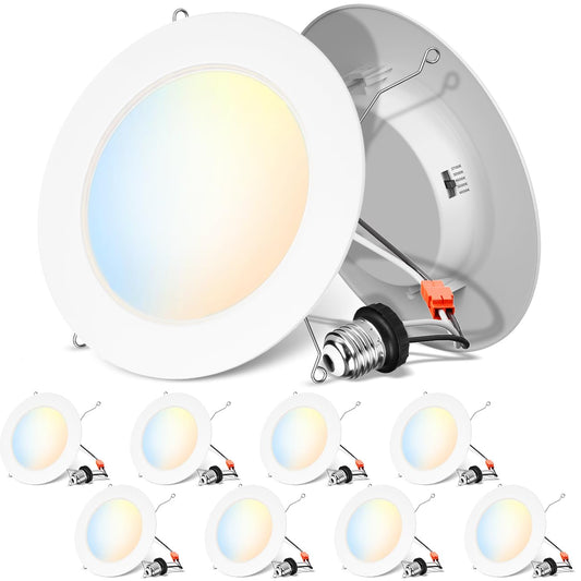 ANWIO 6 Inch 5CCT LED Recessed Lighting, 10W 1000LM Dimmable IC Rated Retrofit LED Pot Lights 2700K/3000K/4000K/5000K/6000K Color Changeable 8 Pack