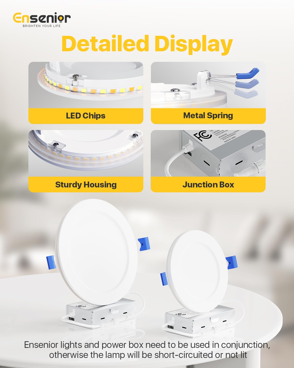 Ensenior 6 Pack 6 Inch LED Recessed Pot Light with Night Light, Dimmable, 2700K-5000K 5CCT, 1050LM 12W 120V, High Brightness Canless Wafer Downlight - ETL&FCC&IC