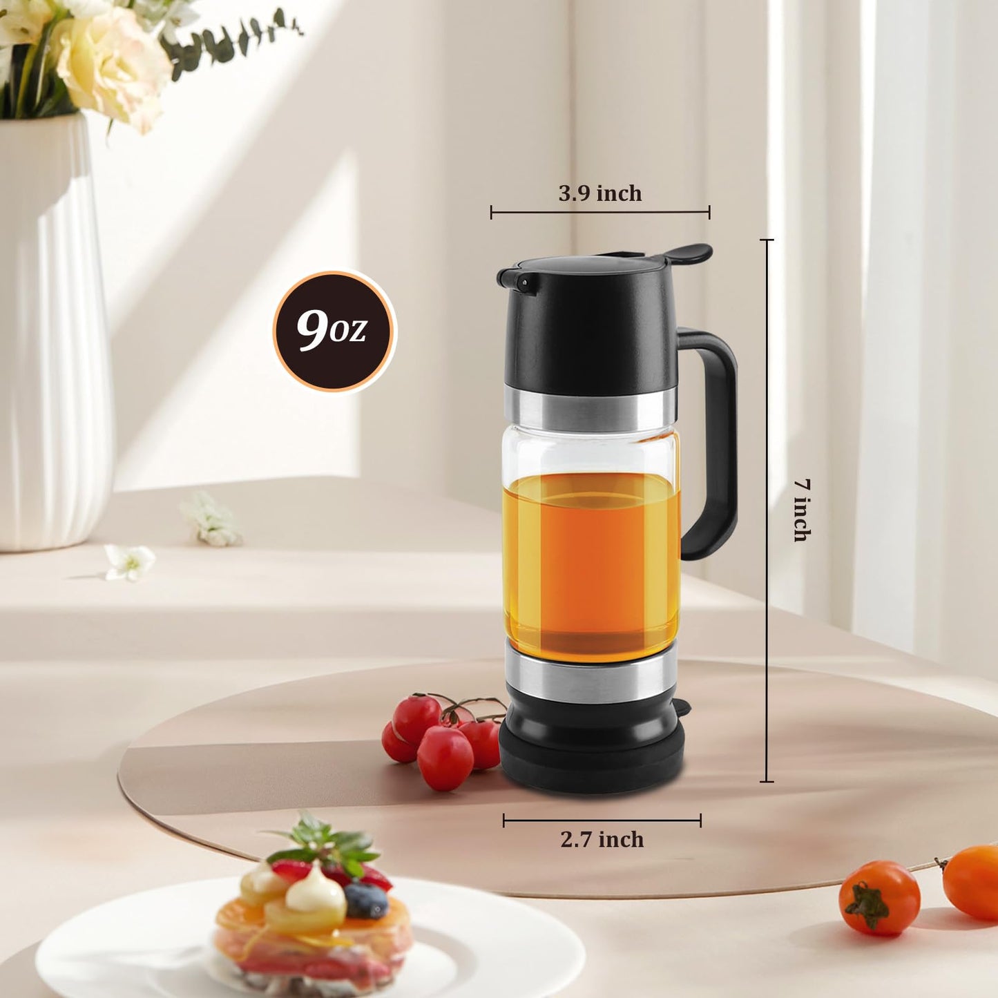 AELGA Honey Dispenser No Drip with Bottom Release Valve, Effortless One-Hand Press Honey Jar for Honey, Maple Syrup, Black
