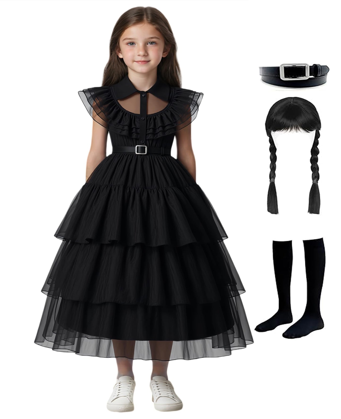 Avady Girls Black Dress Kids Family Costumes School Rave Halloween Cosplay Party Outfit