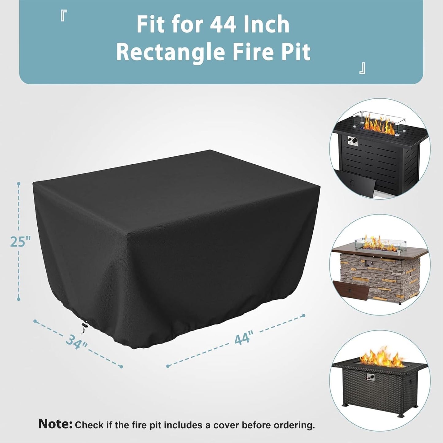 SHINESTAR Fire Pit Table Cover 44 Inch Heavy Duty Waterproof Rectangular Fire Pit Cover for Outland Living 401/403 Outdoor Propane Gas Fire Table, Durable Gas Fire Pit Rectangle Covers, Black