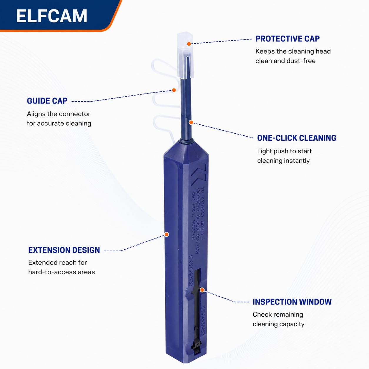 Elfcam® - Fiber Optic Cleaning Pen Tip-Pen for LC/SC/FC/ST Female Adapter (PC and UPC), LC/SC/FC/ST Male Connectors and Bushings, More Than 800 Cleanings