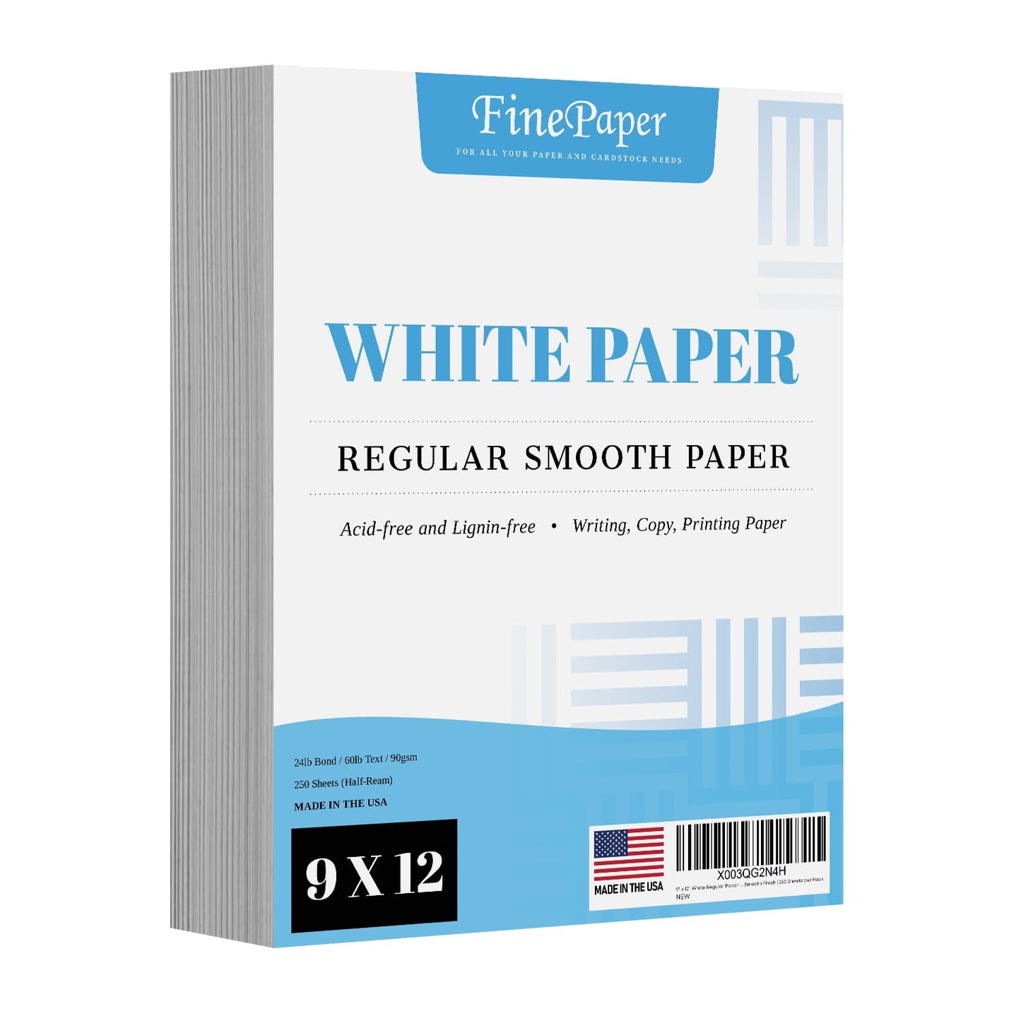 9" x 12" White Regular Paper – Multipurpose Office Paper for Copy, Printing and Writing | Inkjet and Laser Printer Compatible | 24lb Bond / 60lb Text / 90gsm – Smooth Finish | 250 Sheets per Pack