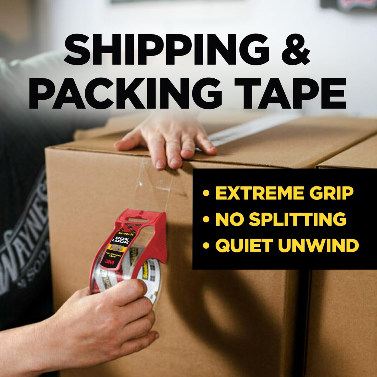 Scotch Box Lock Packaging Tape, 6 Rolls, 1.88 in x 54.6 yd, Extreme Grip Packing, Shipping and Mailing Tape, Sticks Instantly to Any Box (3950-6)