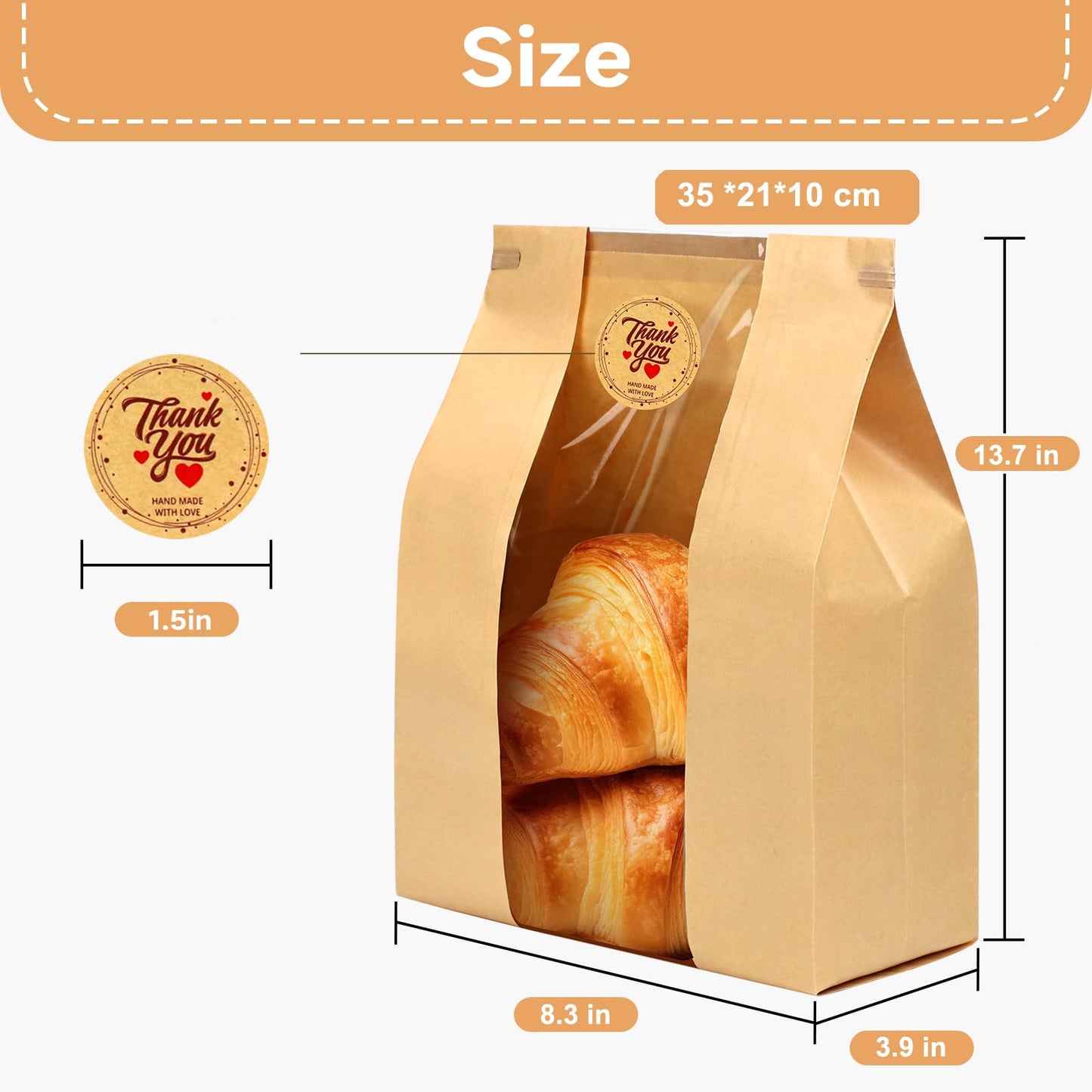 Qeedee 100 Pcs Paper Bread Bags for Homemade Bread Gift Giving, Sourdough Bread Bags with Tin Tie Tab, Kraft Toast Bags with Clear Window and Seal Stickers for Bakery, Treat Packaging, Home Kitchen