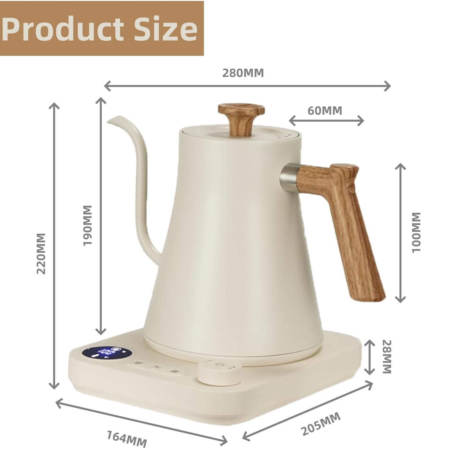 Electric Gooseneck Kettle, 304 Stainless Steel Electric Tea Kettle Temperature Control Pour-Over Coffee and Tea Pot 1200W Quick Heating Hot Water Boiler Anti-dry Protection, 0.9L (Cream White)