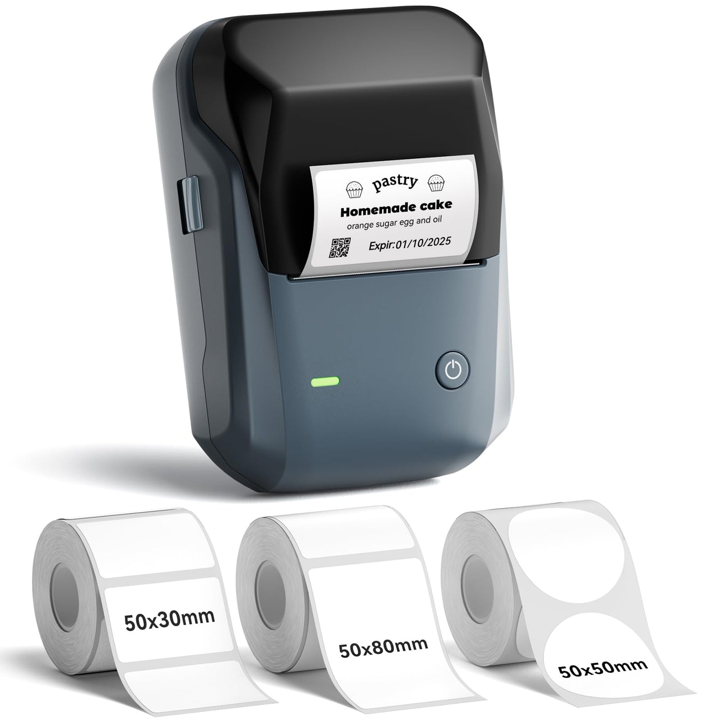 NIIMBOT B1 Label Maker Machine with 3 Tapes, 50x30mm/50x80mm/ 50x50mm Round Labels, Bluetooth Thermal Label Printer for Small Business,Office,Home,School (Blue, 1 Printer+3 Roll Label)
