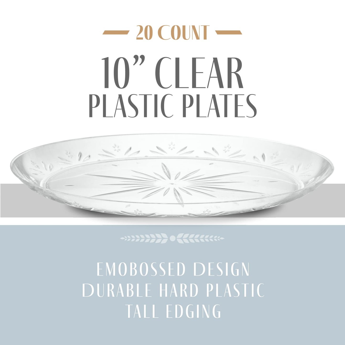 PLASTICPRO 10'' inch Premium Extra large Heavy Weight Crystal Clear Disposable Plastic Dinnerware Party Plates or Platter Pack of 40