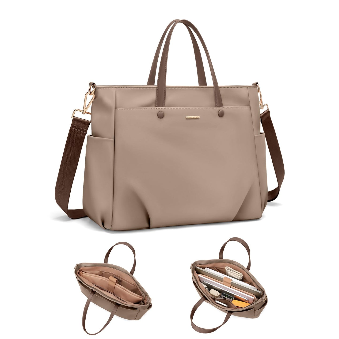 Laptop Tote Bag 15.6 Inch, Computer Shoulder Bag Large Work Tote Bag for Women, Laptop Carrying Case Stylish Handbag for Business Travel (Champagne)