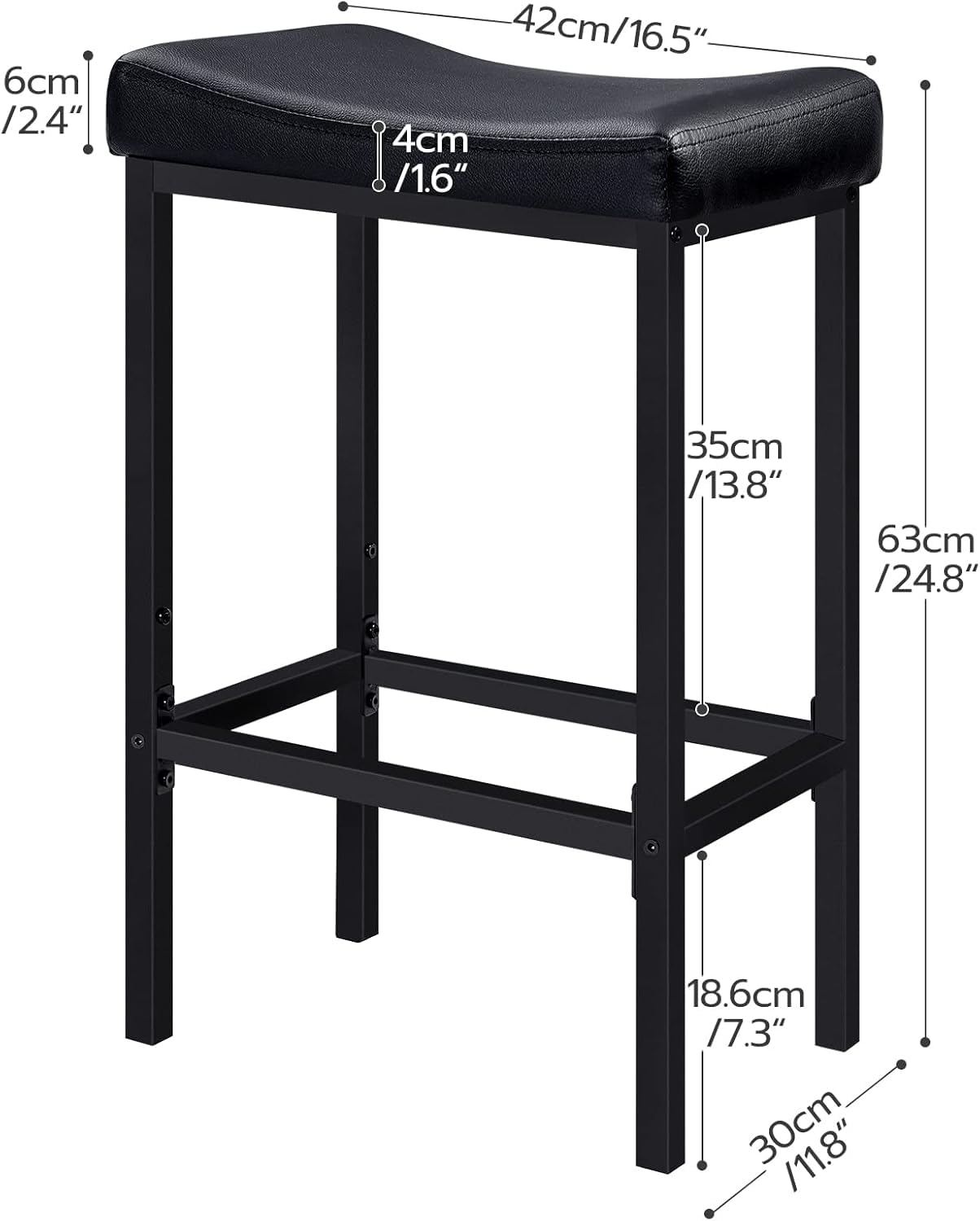 HOOBRO Bar Stools, Set of 2 Bar Chairs, Counter Height Stools, Saddle Stools with Curved Surface, Kitchen Stools, 63 cm, 6 cm Thick Upholstery, for Kitchen, Dining Room, Cafe Black BB10BY01
