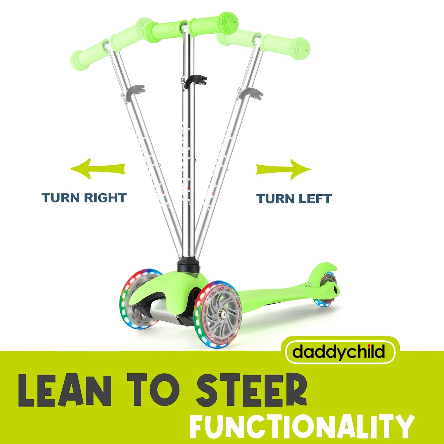 DADDYCHILD 3 Wheel Scooters for Kids, Kick Scooter for Toddlers 3-8 Years Old, Boys and Girls Scooter with Light Up Wheels, Mini Scooter for Children, Green (S909)