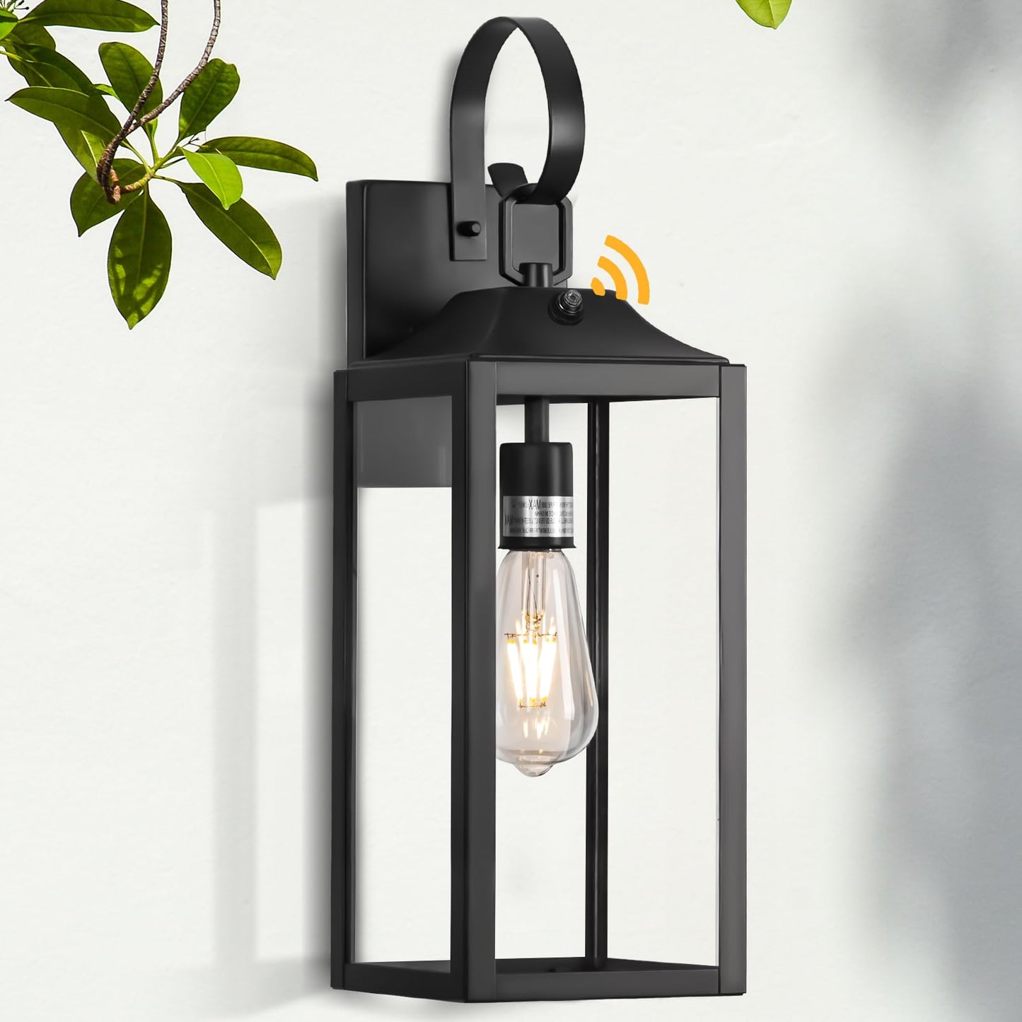Yolsunes Black Dusk to Dawn Outdoor Wall Lantern, 19" Large Outside Modern Wall Sconce Light Fixture, Farmhouse Porch Light Wall Mount Waterproof for House
