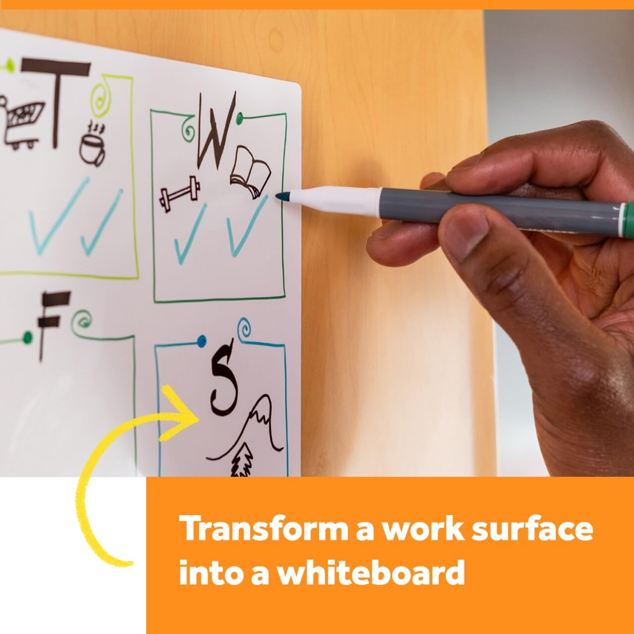 Post-it Dry Erase Whiteboard Film Surface for Walls, Doors, Tables, Chalkboards, Whiteboards, and More, Removable, Stain-Proof, Easy Installation, 3 ft x 2 ft Roll, White, 3 x 2 Feet (DEF3x2)