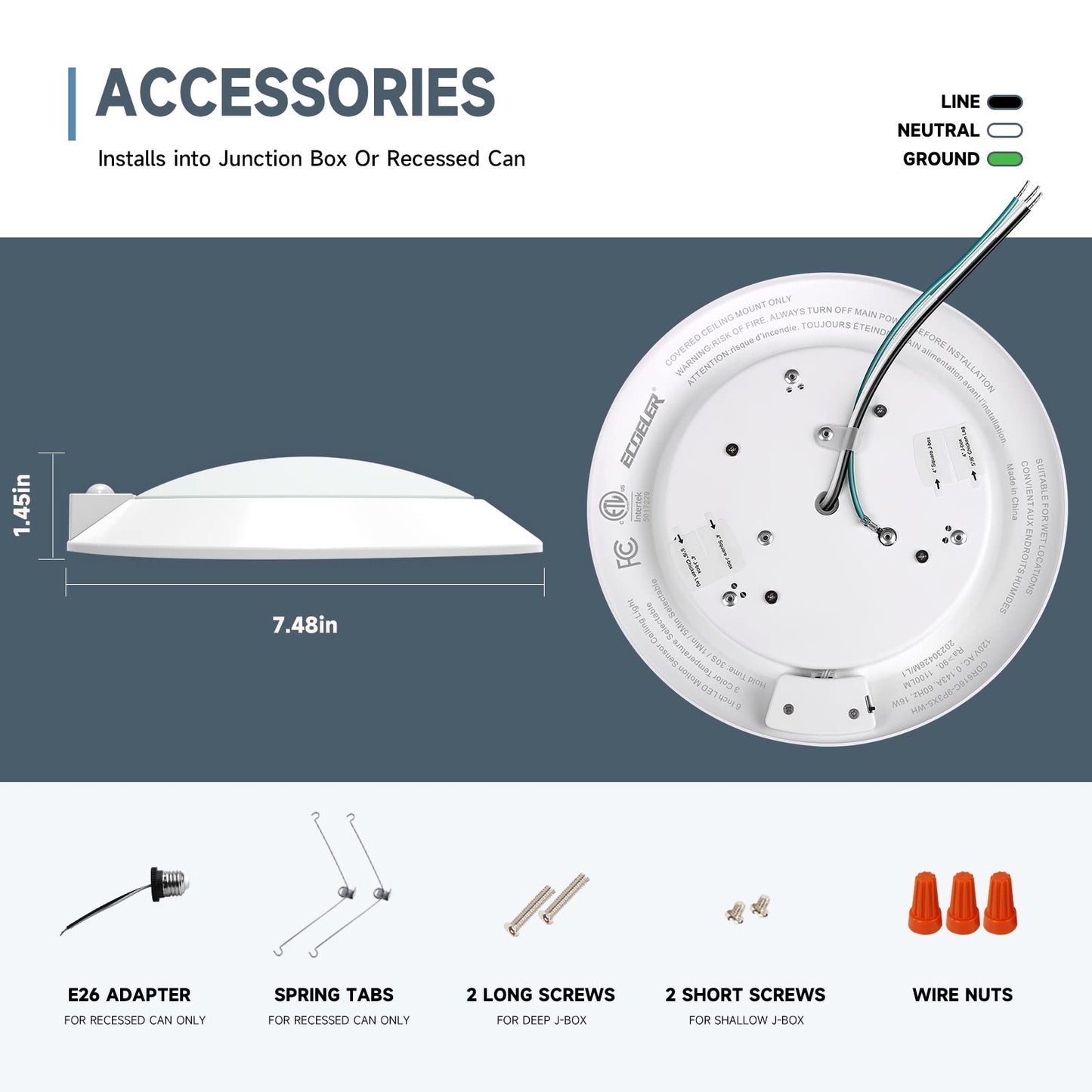 ECOELER 2 Pack PIR Motion Sensor Ceiling Light, 3CCT Selectable Occupancy Light with Time Countdown & Dusk-to-Dawn Sensor, 16W 1000Lm, Motion Light for Garage, Hallway, Stairwell