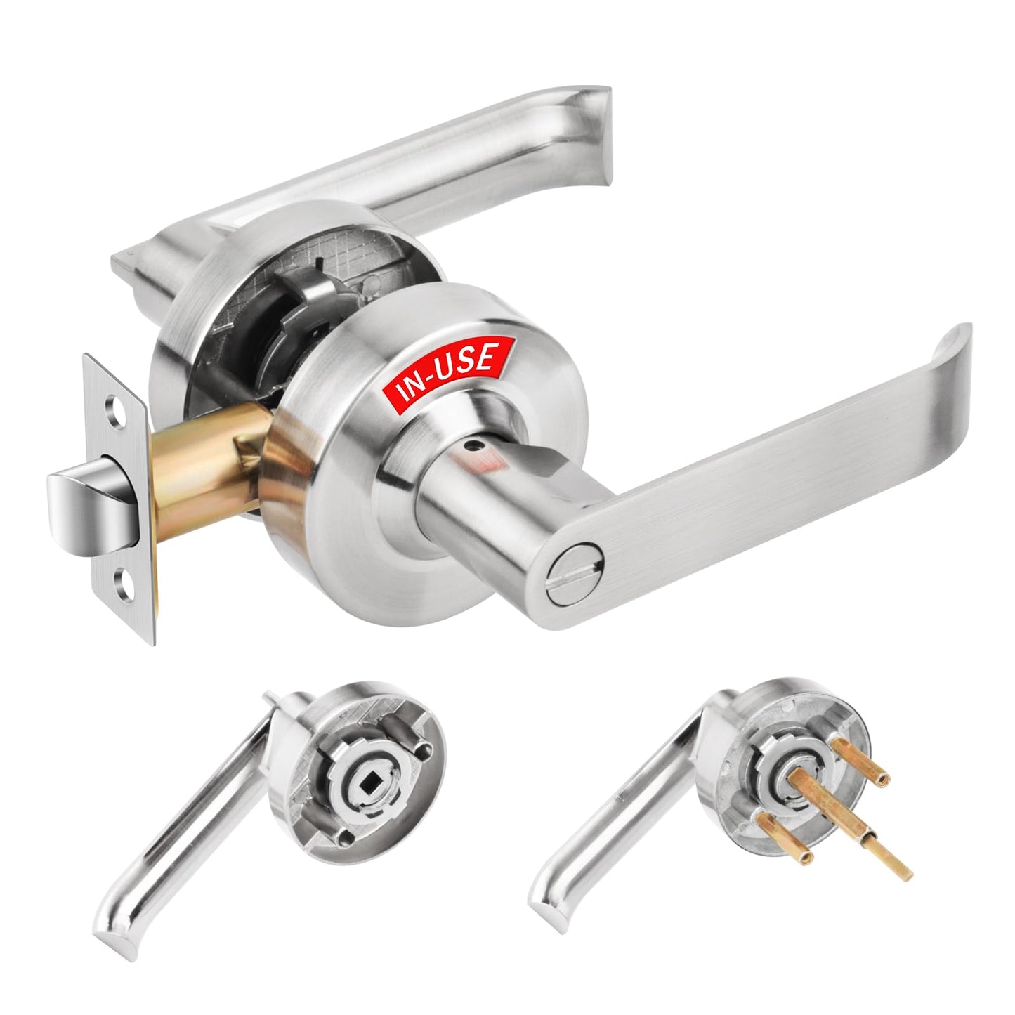 Feeloco Indicator Privacy Lock and Door Lever, Vacant Occupied Bathroom Lock with Privacy in-Use or Vacant Indicator, ANSI Grade2 Commercial Door Handle Lock for Public Restrooms