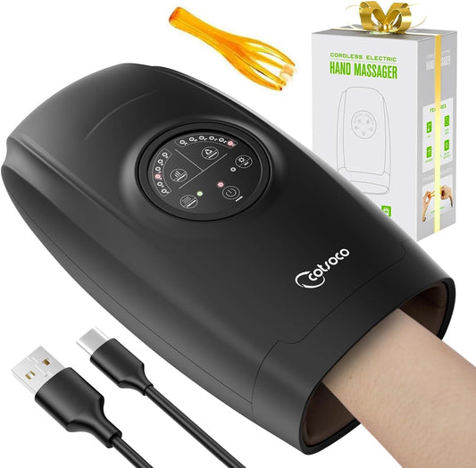 Cotsoco Hand Massager with Heat, 6 Adjustable Levels for Hand, Finger & Wrist, Cordless Electric Massager, Black – Gift for Women & Men